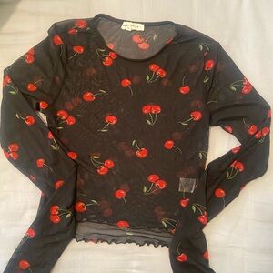 Dressed in LALA/ Bear Dance - Mesh Top Cherry Print Size M long sleeve, crop
